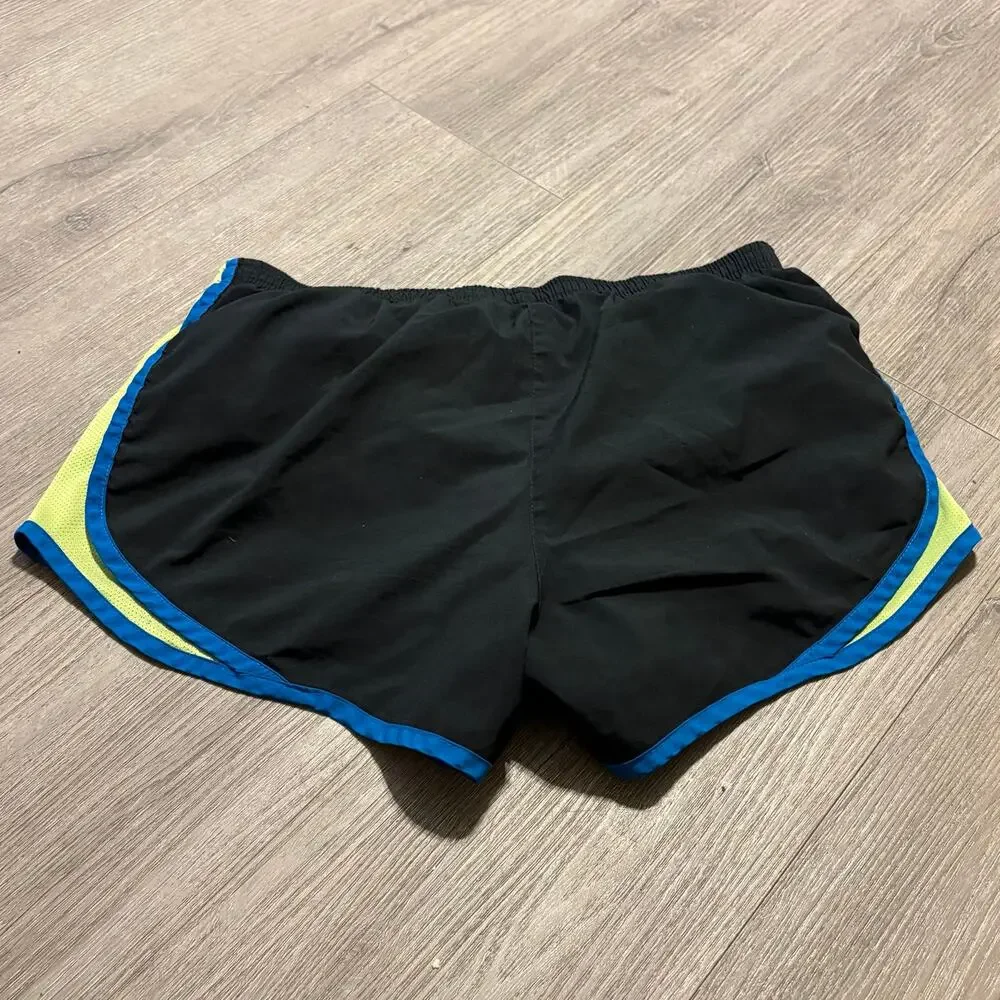 Nike Dri-Fit Athletic Shorts Black Yellow Blue Mesh Trim S | Running